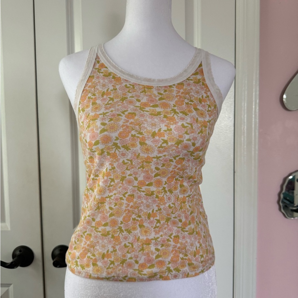 American Eagle Outfitters Yellow Orange Fitted Sleeveless Tank Top